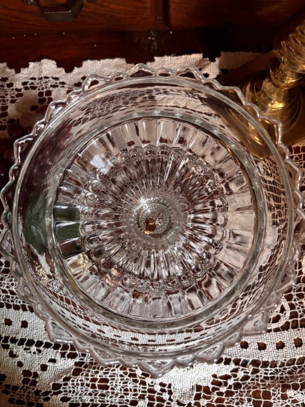 Antique 1903 Bryce Higbee Bonair Palm Leaf Fan EAPG Glass Pedestal Compote - Picture 5 of 13